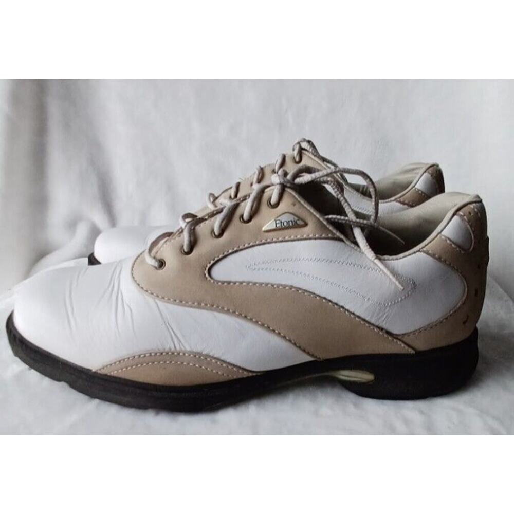 ETONIC Stabilite Women's Golf Shoes Cleats White Tan Spikes US 8.5 EU 39